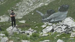 French artist Saype unveils giant fresco at the foot of Mont Blanc