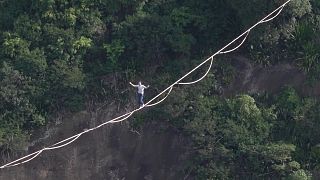 High altitude heroics in Rio from French slackliner